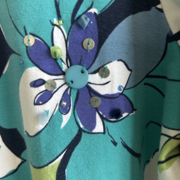 Alfred Dunner Blue Floral Print Stretch Cotton Pullover Top Size L Petite - Picture 7 of 7